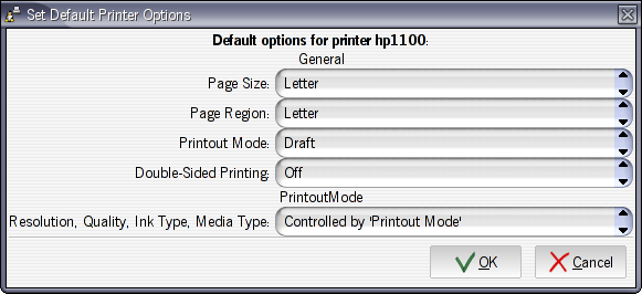 Printer options dialog in Foomatic-GUI 0.5.1